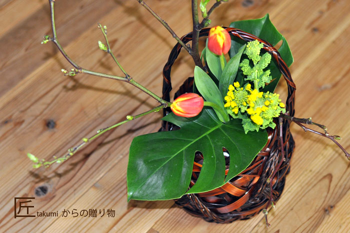 花籠安芸メイン,花入れ,竹かご,花器